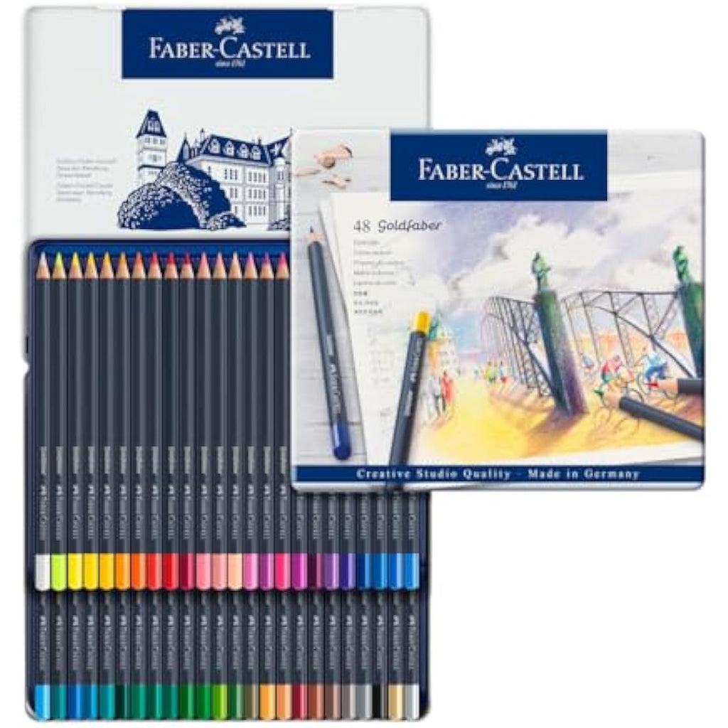 Faber-Castell Goldfaber Colour Pencils – Tin of 48 for Art & Sketching