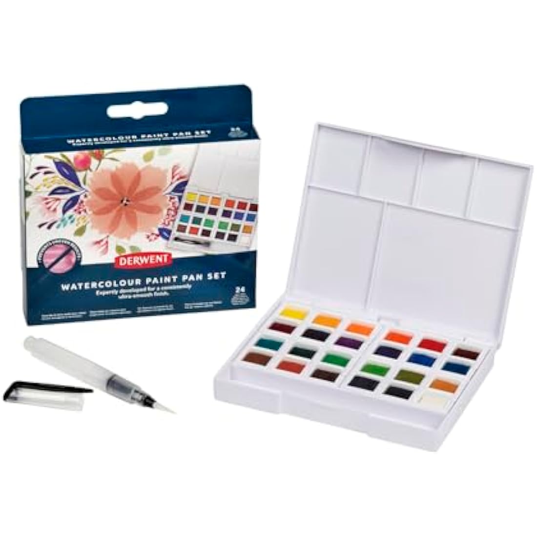 Derwent Watercolour Paint Pan Set - 24 Professional Travel Colours