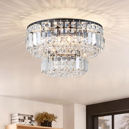 Bestier Modern Black Crystal Flush Mount Chandelier | 4-Light Ceiling Fixture