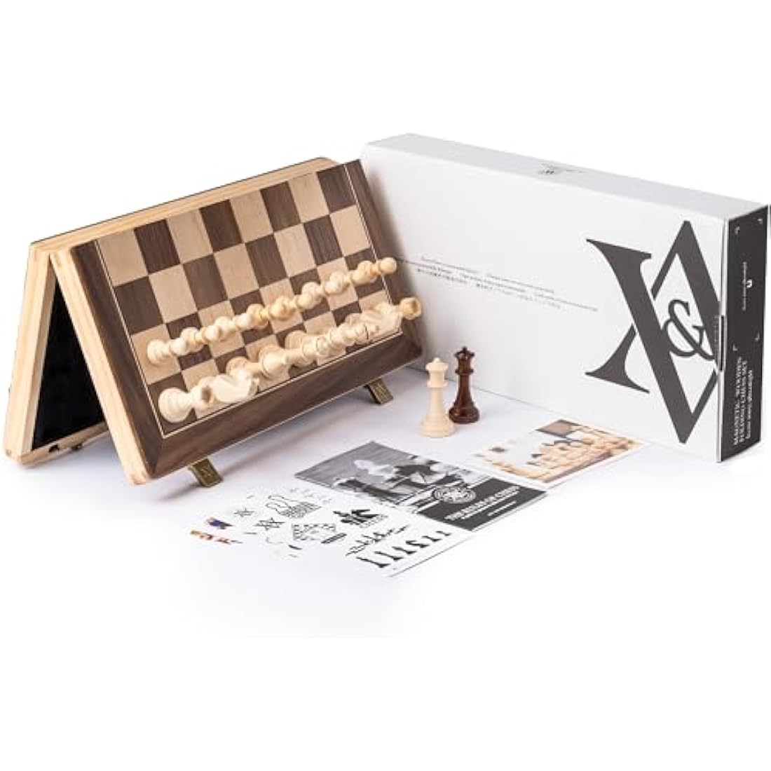 A&A 15" Magnetic Wooden Chess Set | Walnut Folding Board & Staunton Pieces