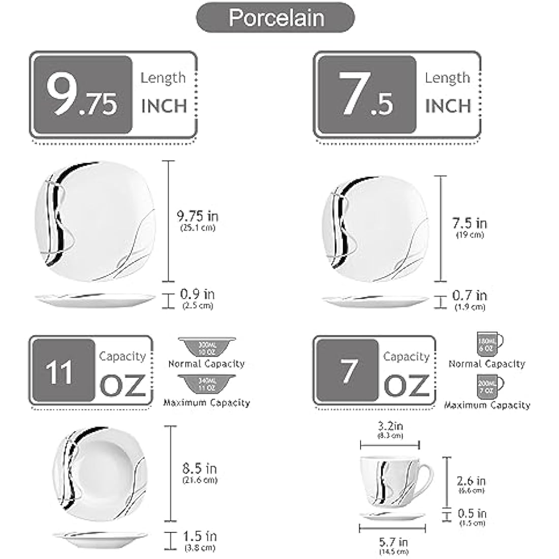 VEWEET Fiona 30-Piece Porcelain Dinnerware Set | Ivory White Service for 6