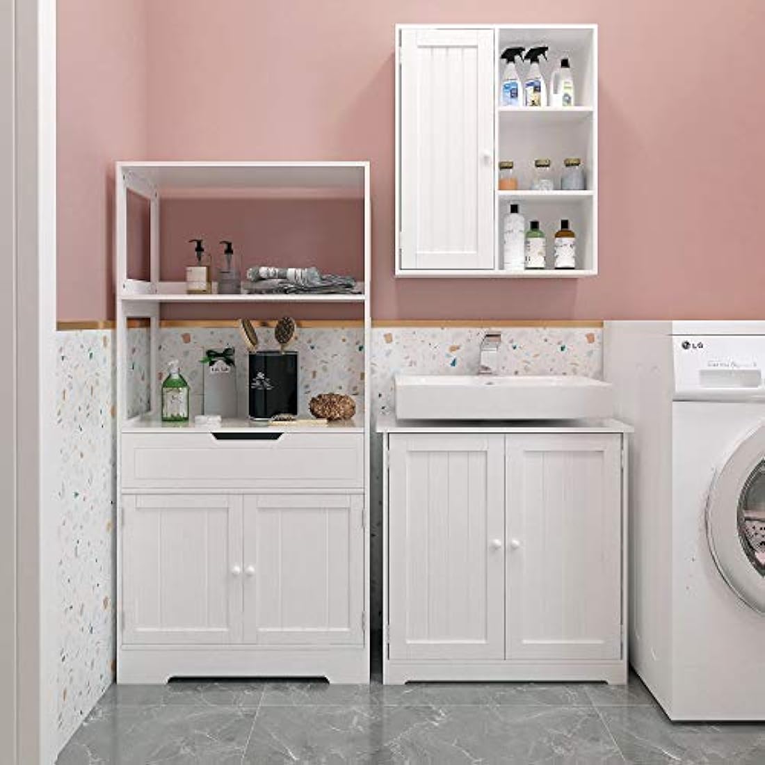 Mondeer Under Sink Bathroom Cabinet – White Wooden Storage Unit