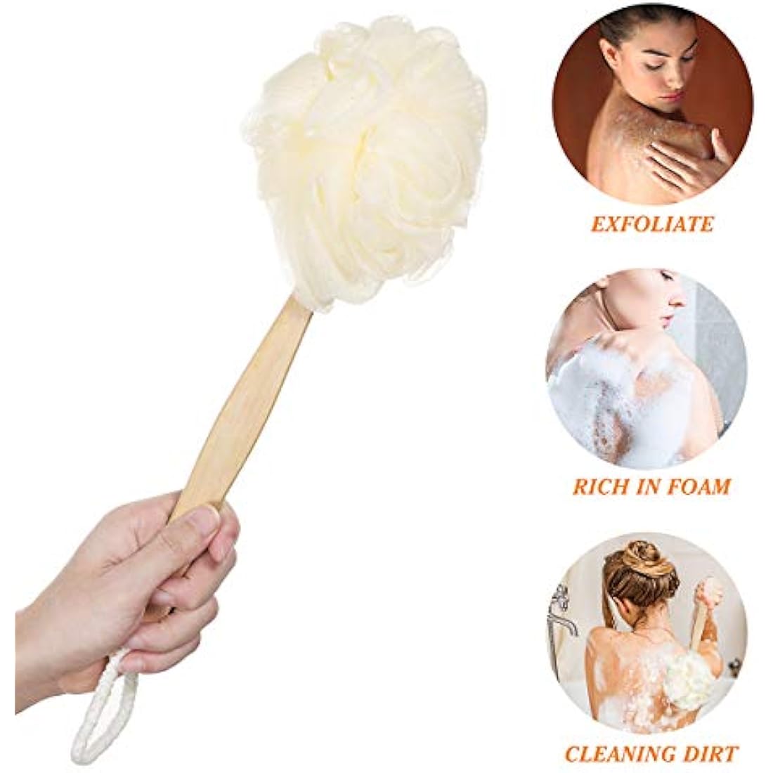 Healifty Back Scrubber – Long Handle Natural Loofah Shower Brush for Body