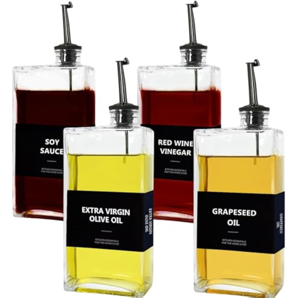 Glass Olive Oil Dispenser Bottle Set - 500ml Black (4 Pack)