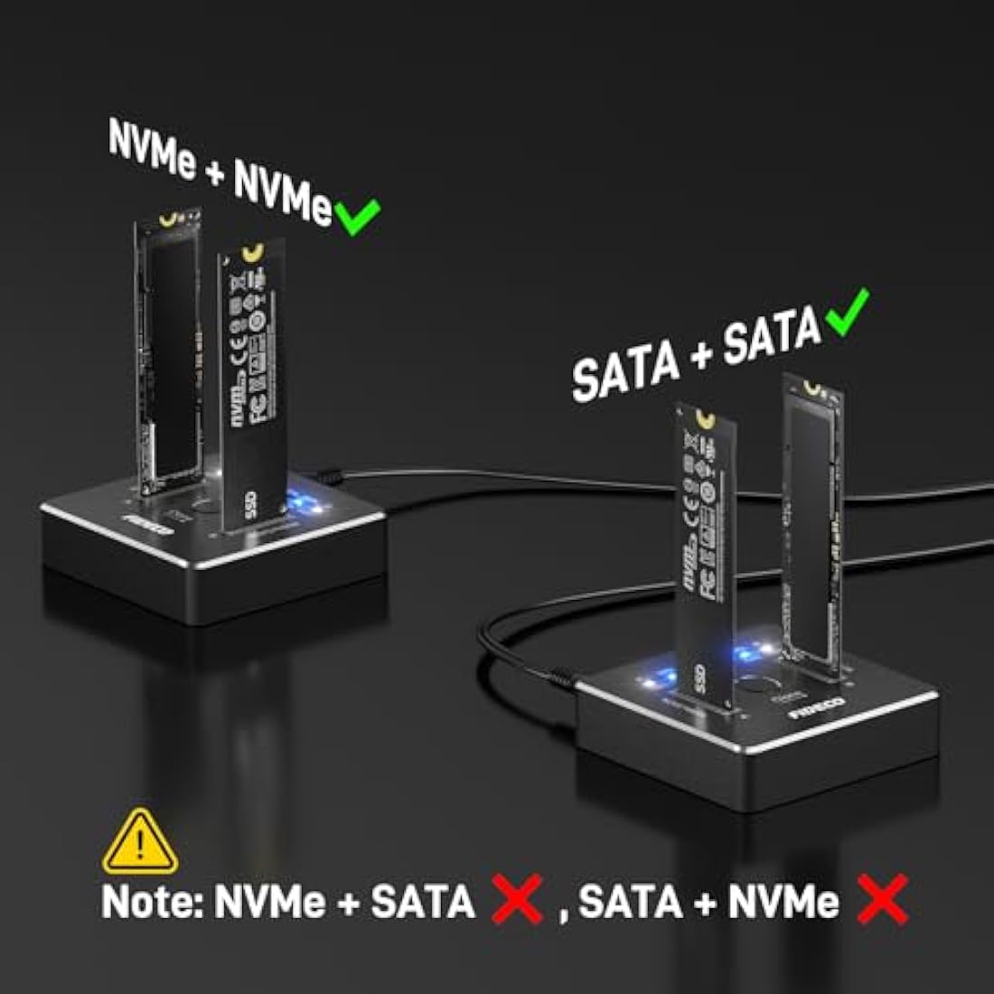 FIDECO M.2 NVMe SATA SSD Docking Station | 20Gbps Offline Cloner