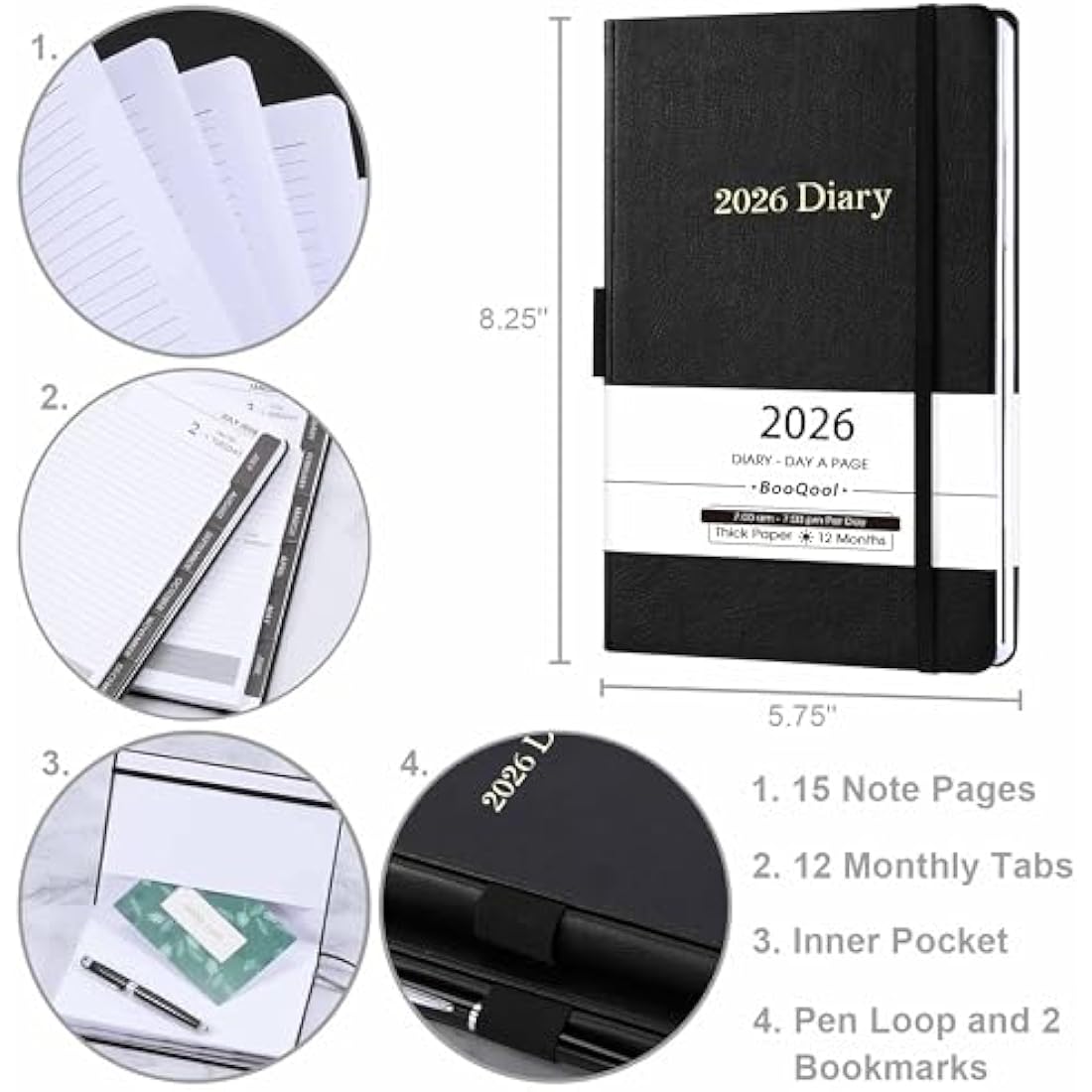 Jolof Store 2026 Diary A5 Page a Day - Daily Planner with Tabs, Grey