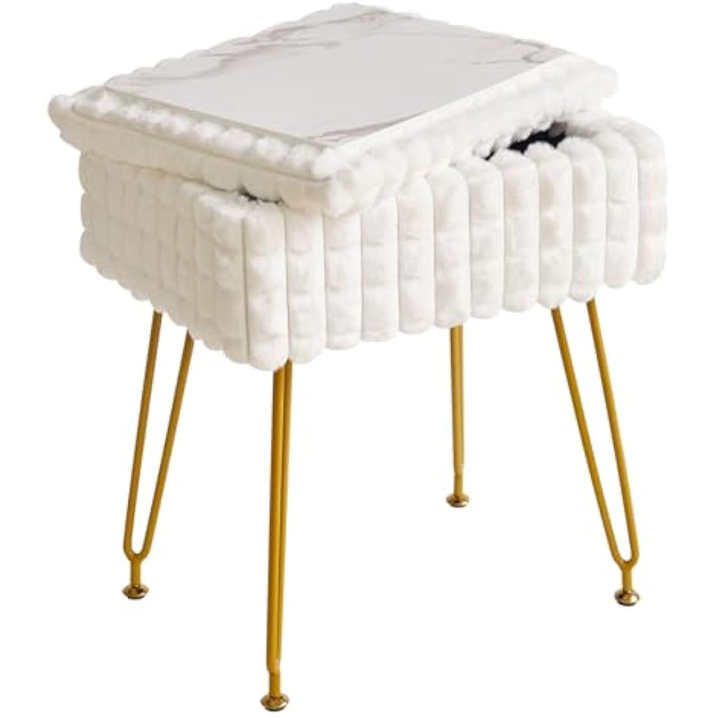 IBUYKE Storage Vanity Stool – White Faux Leather Ottoman Footrest Chair
