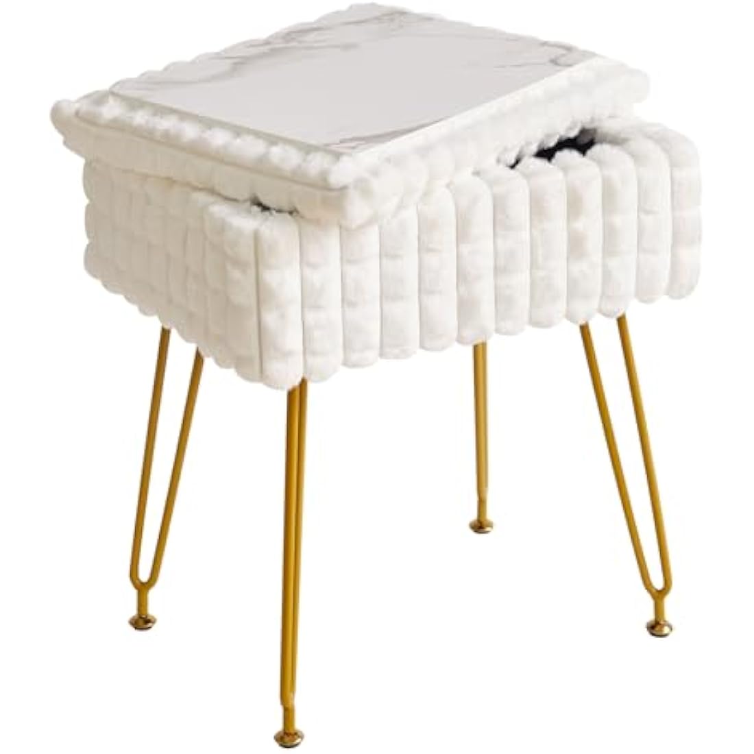 IBUYKE Storage Vanity Stool – White Faux Leather Ottoman Footrest Chair