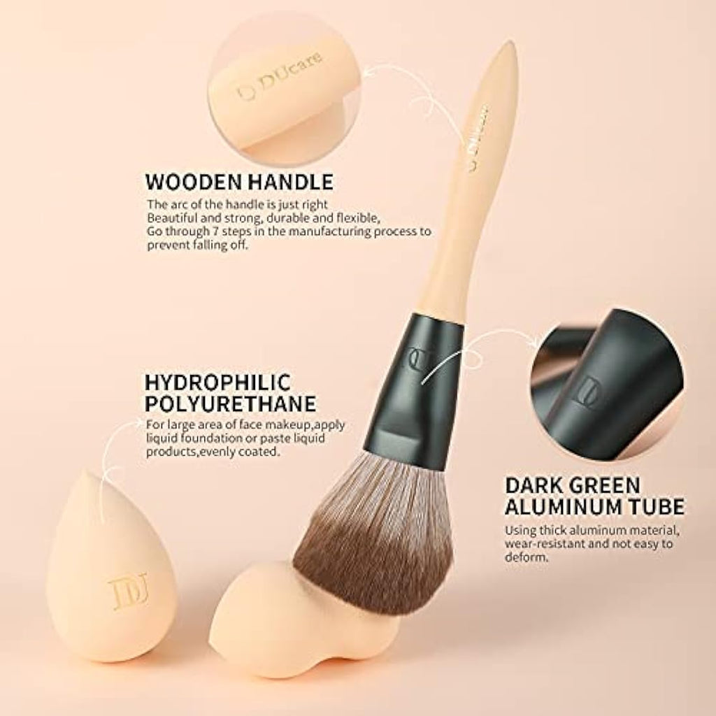 DUcare 14 Pcs Makeup Brush Set | Vegan Beech Wood Professional Brushes