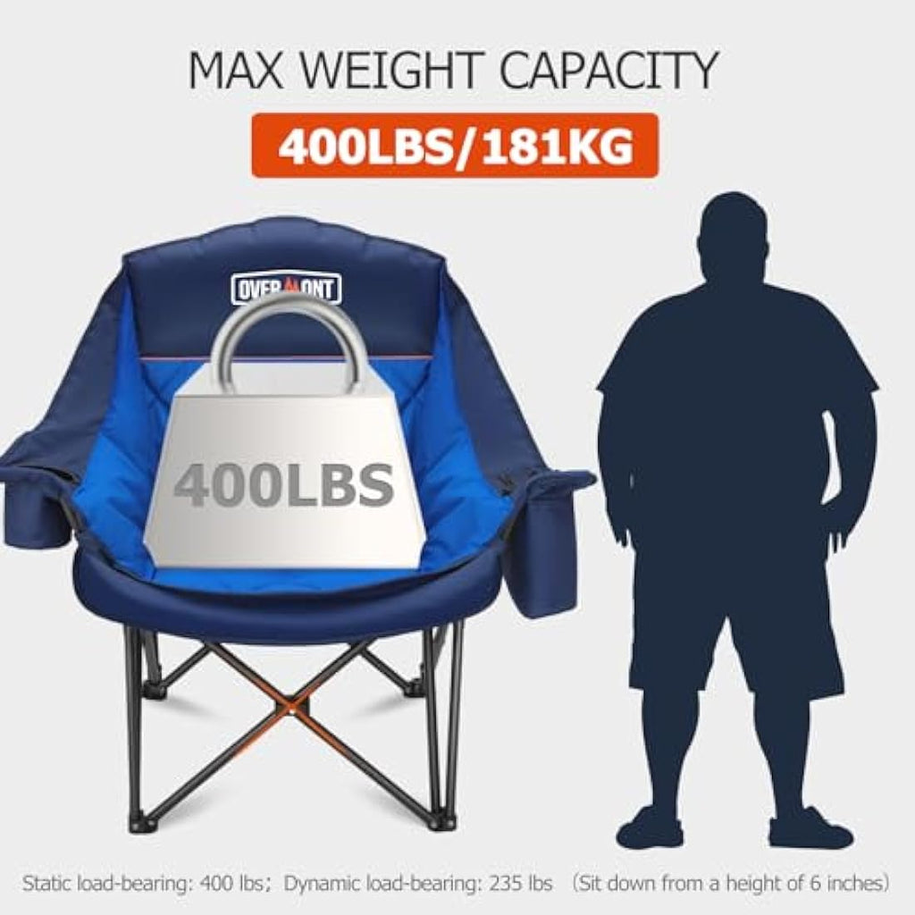 Overmont Oversized Camping Chair | Heavy-Duty Padded Folding Seat