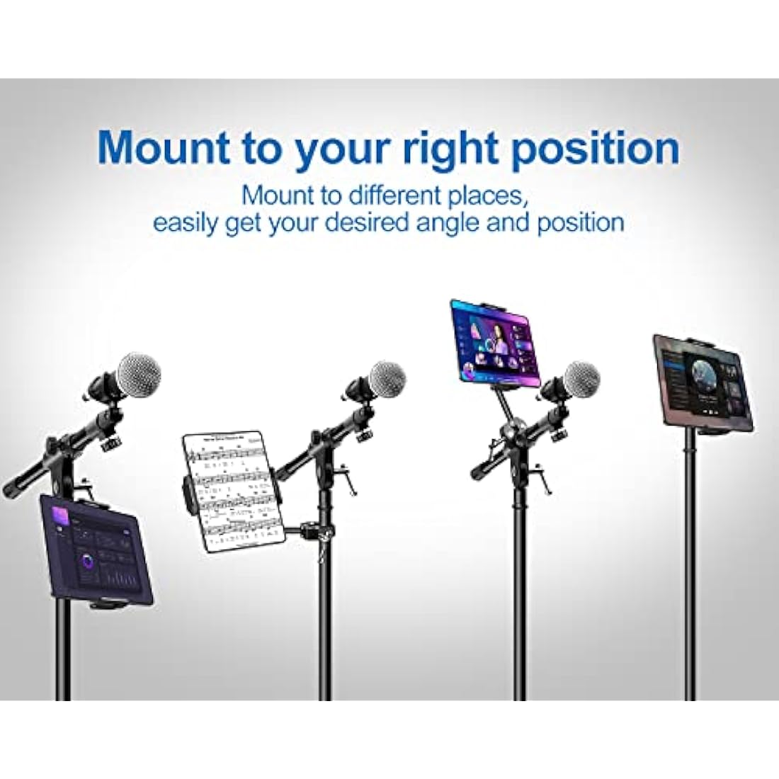 Elitehood Metal iPad Mic Stand Holder - 360° Swivel Tablet Mount, Black