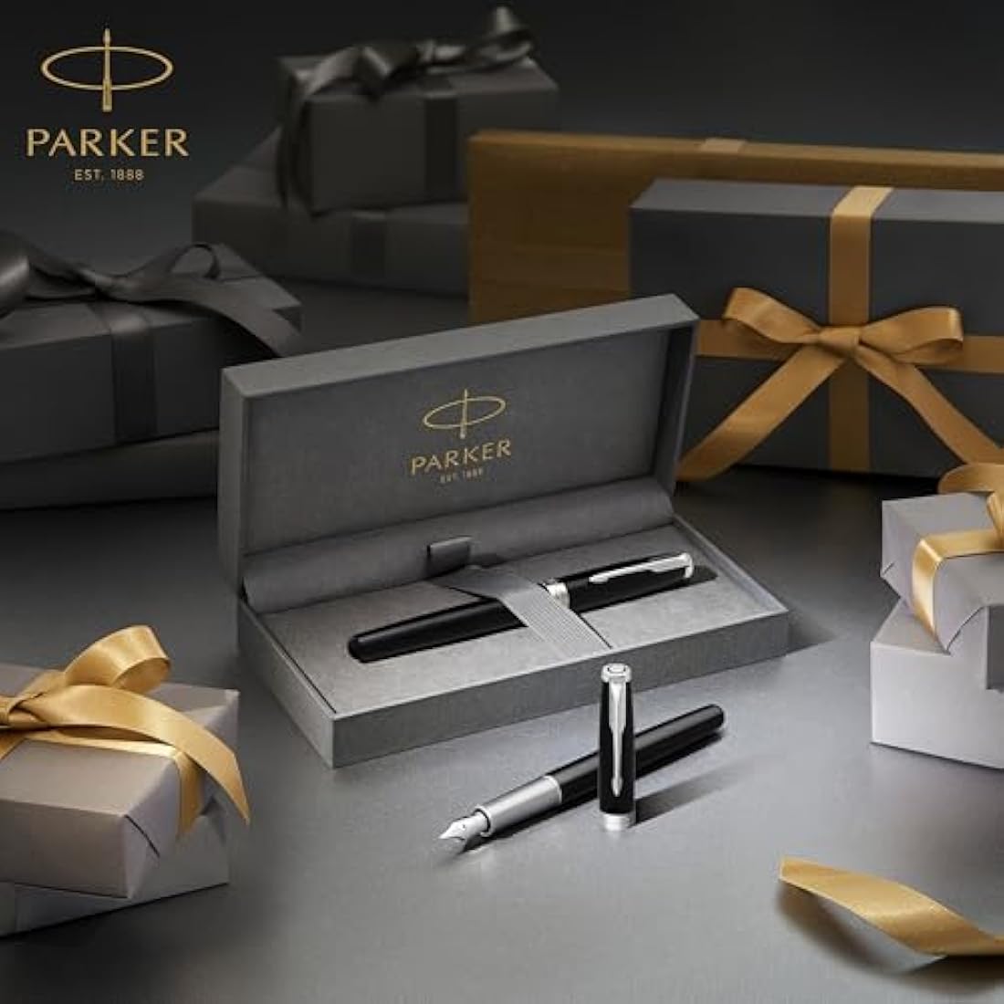 Parker Sonnet Rollerball Pen - Black Lacquer with Gold Trim, Fine Point