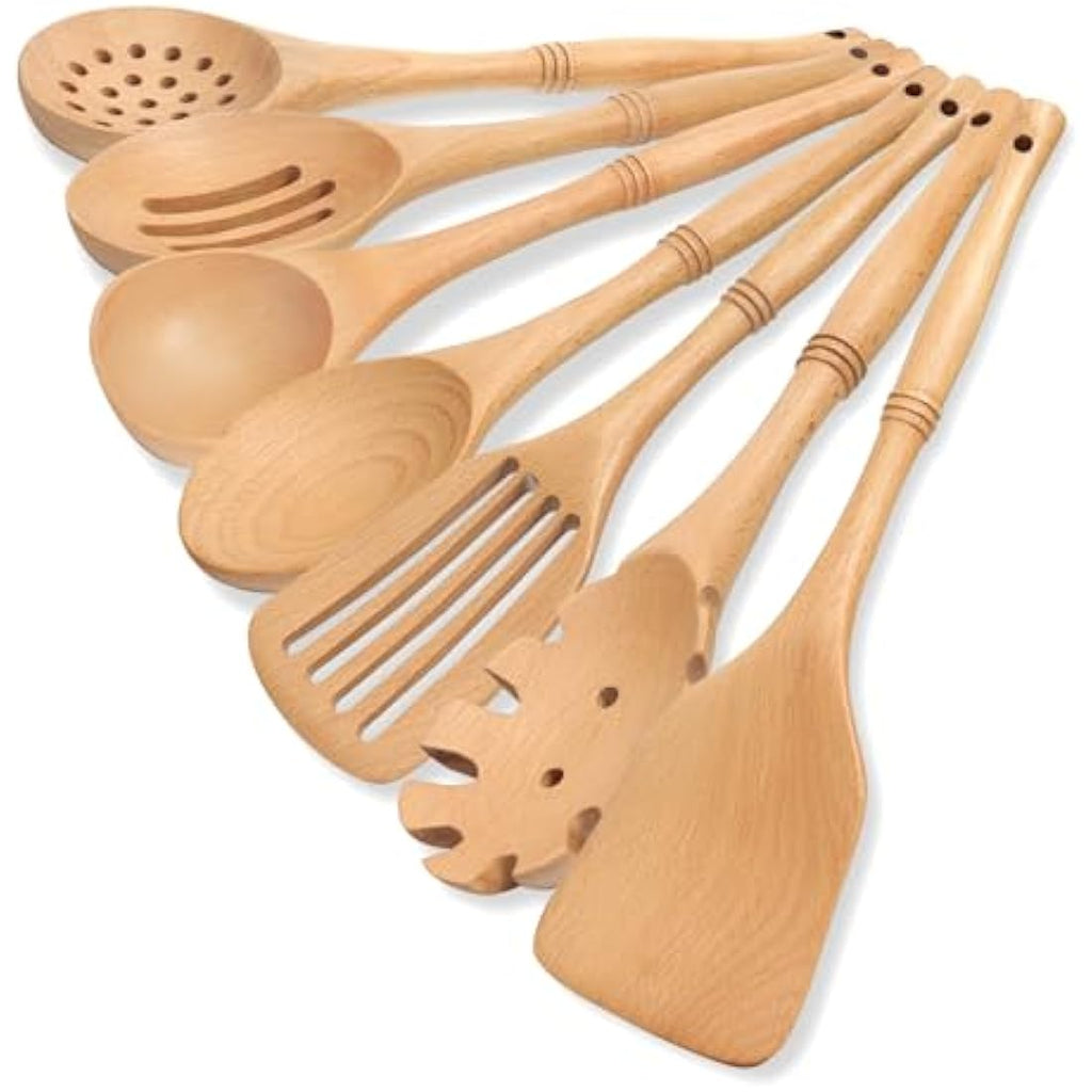 Jolof Store Beech Wood Cooking Utensils Set – 7 Piece Kitchen Spoons