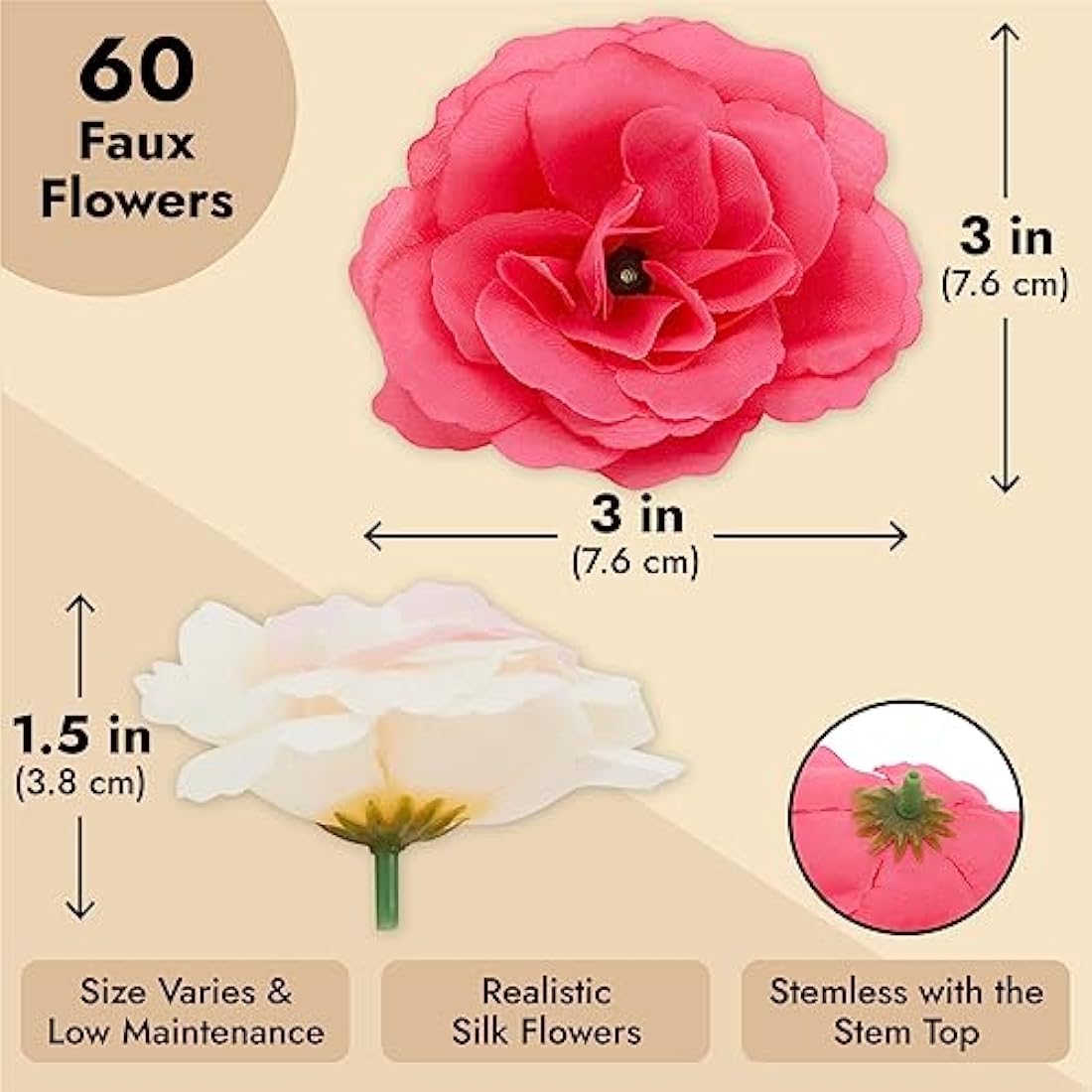 Juvale 60 Pack Silk Carnation Flower Heads for Crafts - 6 Colors, 7cm