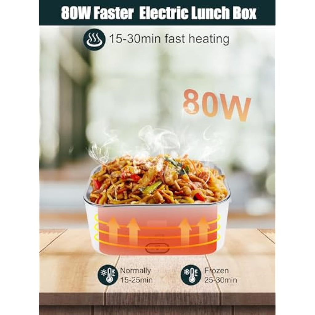 Buddew Electric Lunch Box – 80W Portable Food Warmer for Car & Home, 1.8L