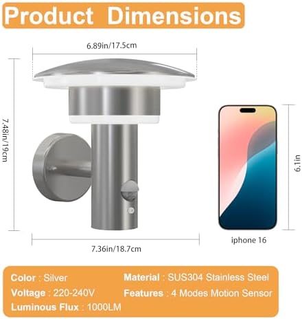 NBHANYUAN Outdoor LED Wall Light with Motion Sensor | SUS316 Stainless Steel