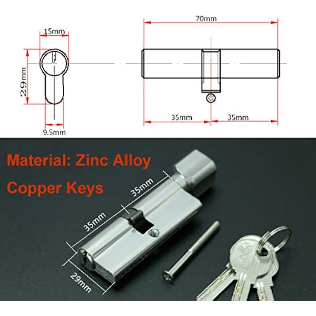 Qrity Zinc Alloy Door Handle Lever Lock Set with 3 Copper Keys