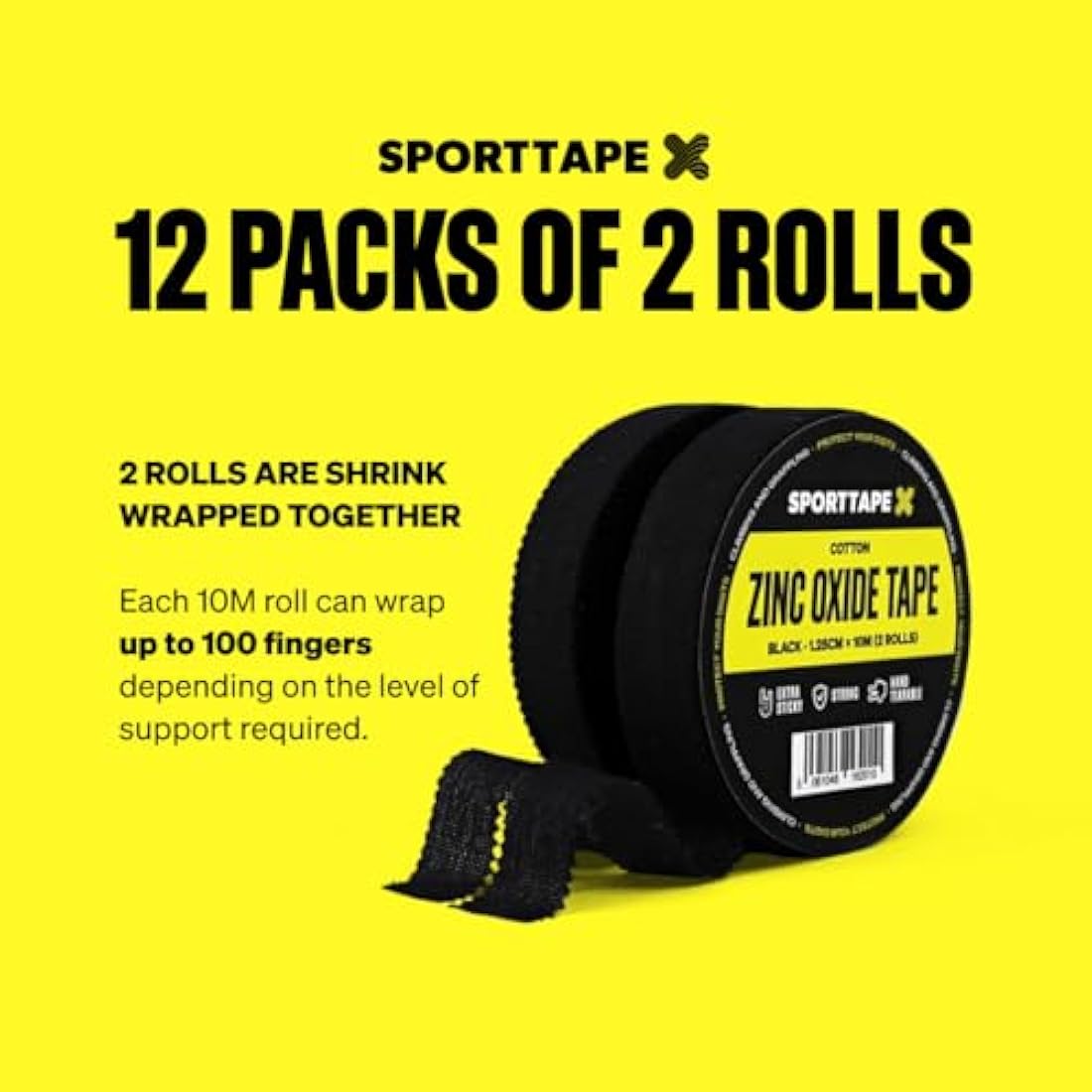SPORTTAPE Zinc Oxide Finger Tape – Black 1.25cm x 10m – 24 Roll Box
