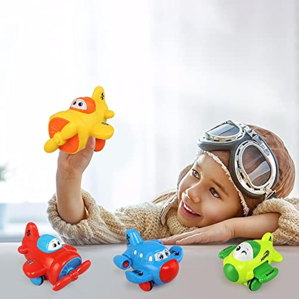 JoyPlus Baby Airplane Toy Set – 4 PCS Friction Powered Push and Go Cars