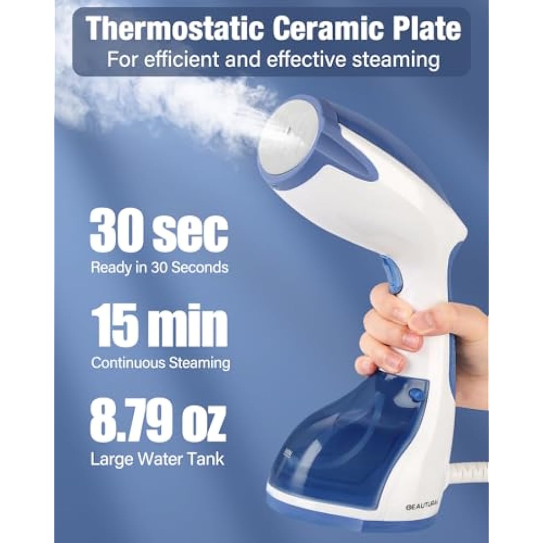 BEAUTURAL Handheld Garment Steamer – Portable Fabric Wrinkle Remover
