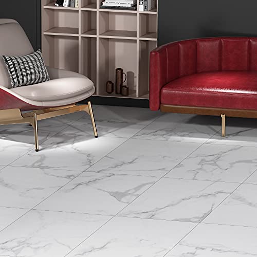 Jolof Store Grey White Marble Peel and Stick Vinyl Floor Tiles - 4 Pack