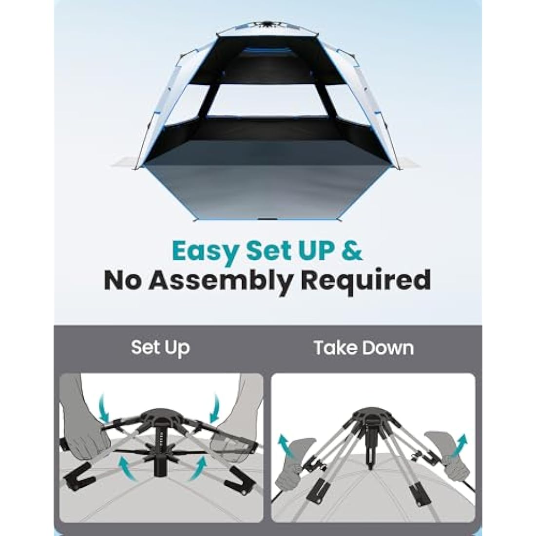 OutdoorMaster Blackout Beach Tent – 4 Person Pop Up Sun Shelter Canopy