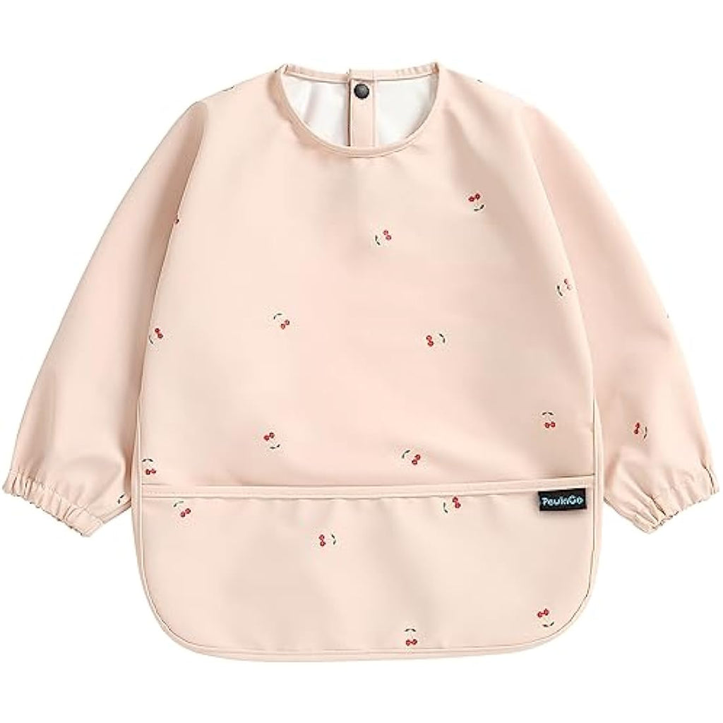 PewinGo Long Sleeve Weaning Bib – Waterproof PU Baby Coverall (Pink)