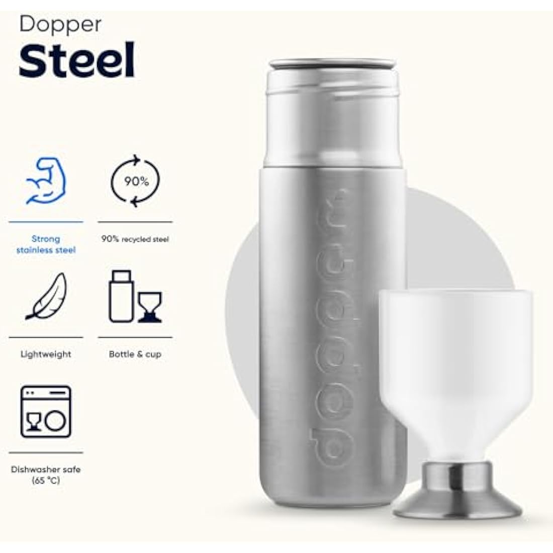 Dopper Steel 1.1L Water Bottle – Recycled Stainless Steel Sports Bottle