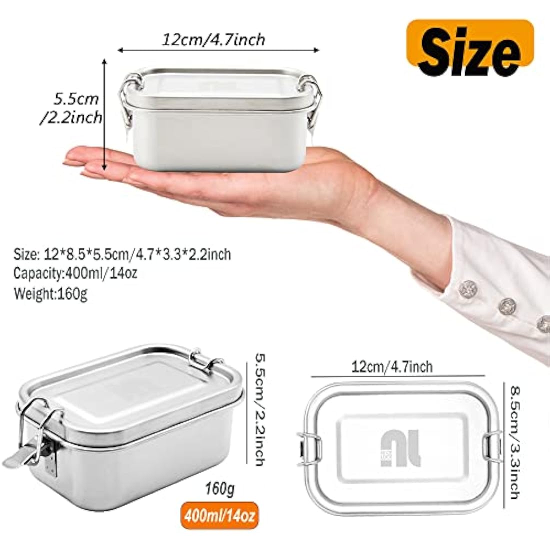 Nicelock Stainless Steel Snack Containers – 400ml Leakproof Food Prep, 3 Pack