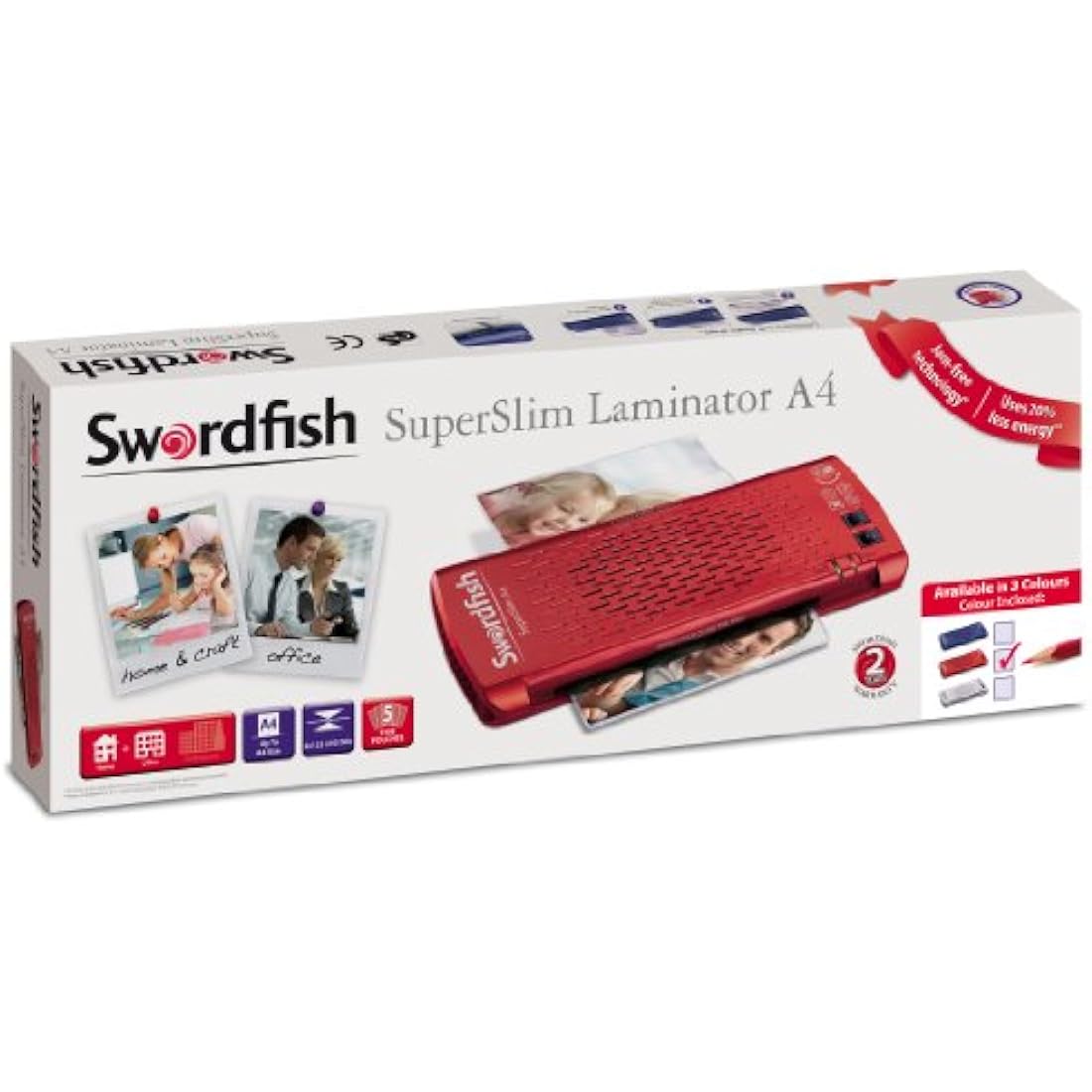 Swordfish Super Slim A4 Paper Laminator - 4 Roller Jam-Free - Red