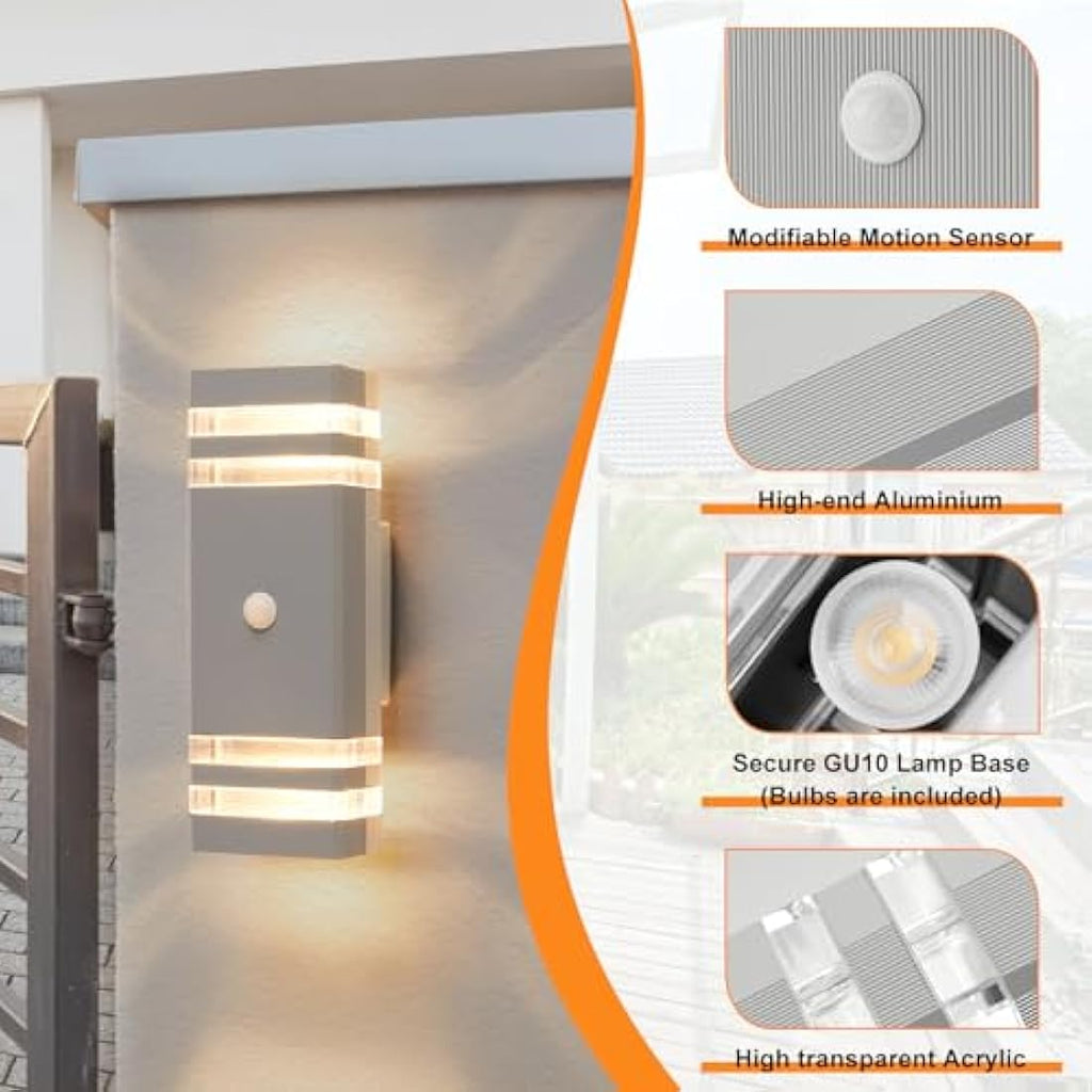 CELAVY Motion Sensor Outdoor Wall Light | IP65 Grey Up Down Porch Lamp