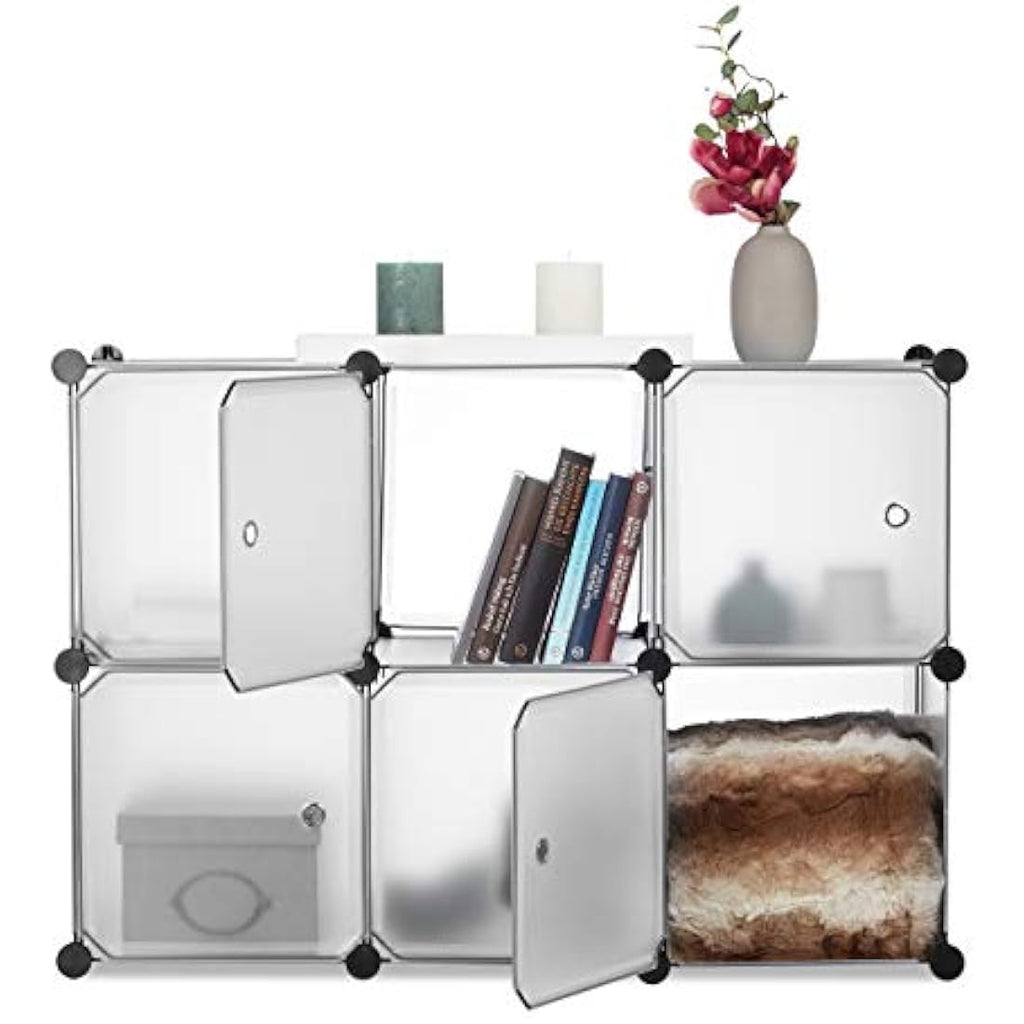 Relaxdays Modular 6-Door DIY Storage Cubes – Plastic Shelving System