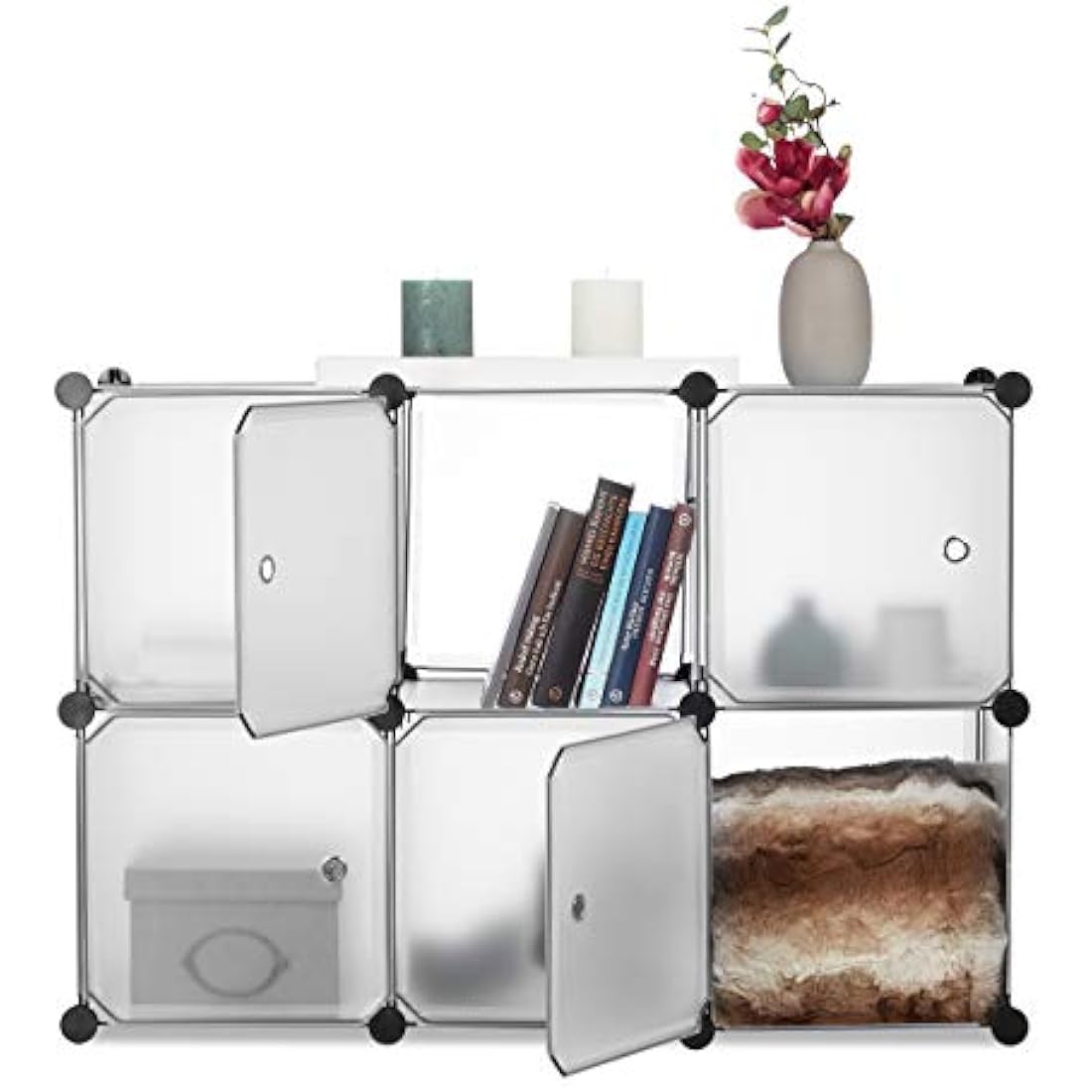 Relaxdays Modular 6-Door DIY Storage Cubes – Plastic Shelving System