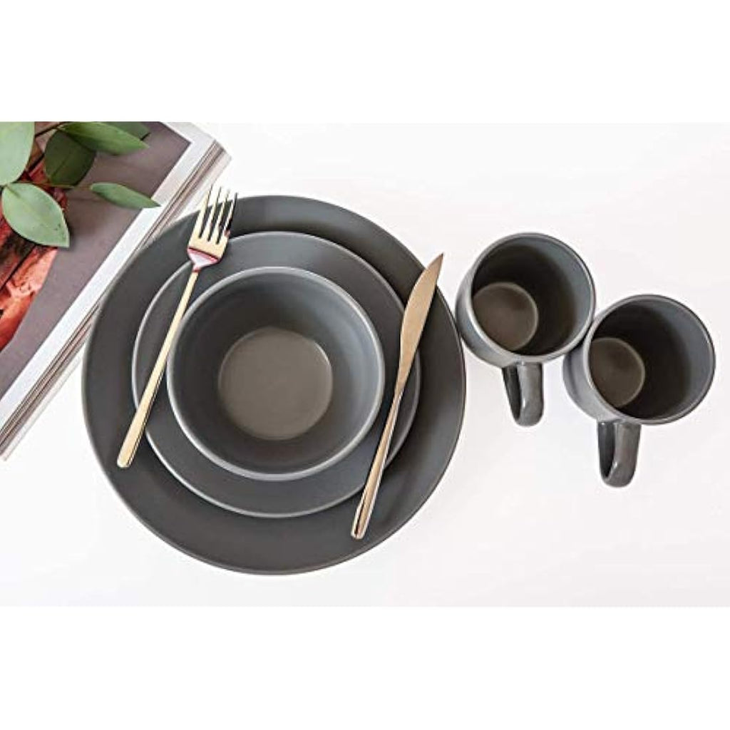 HOMD 16-Piece Stoneware Dinnerware Set | Gray Ceramic Service for 4