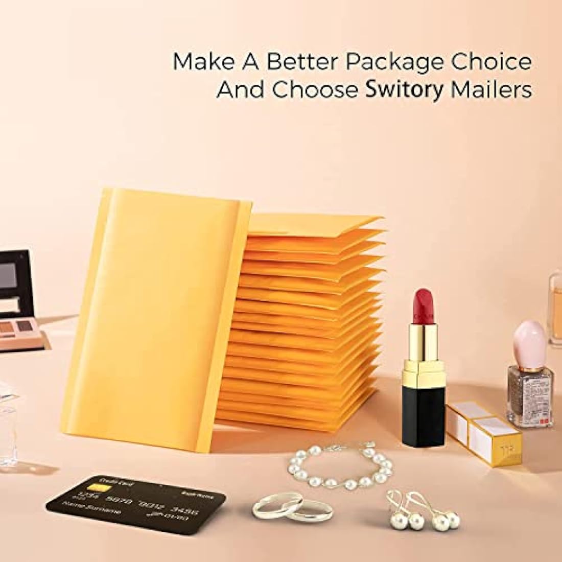 Switory Yellow Kraft Bubble Mailers – 4x7 Inch Eco-Friendly Padded Envelopes