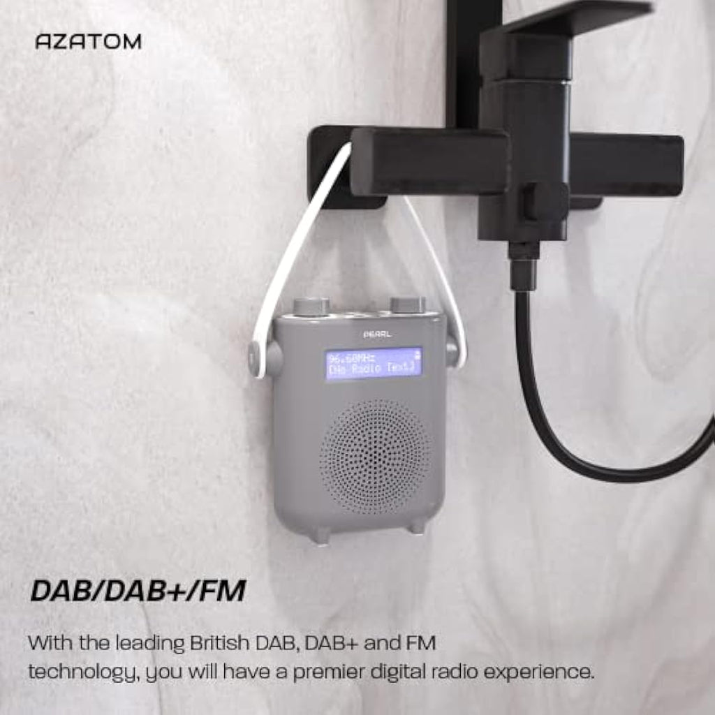 Azatom Pearl DAB/DAB+ Digital Shower Radio - IPX5 Waterproof Bluetooth - Grey