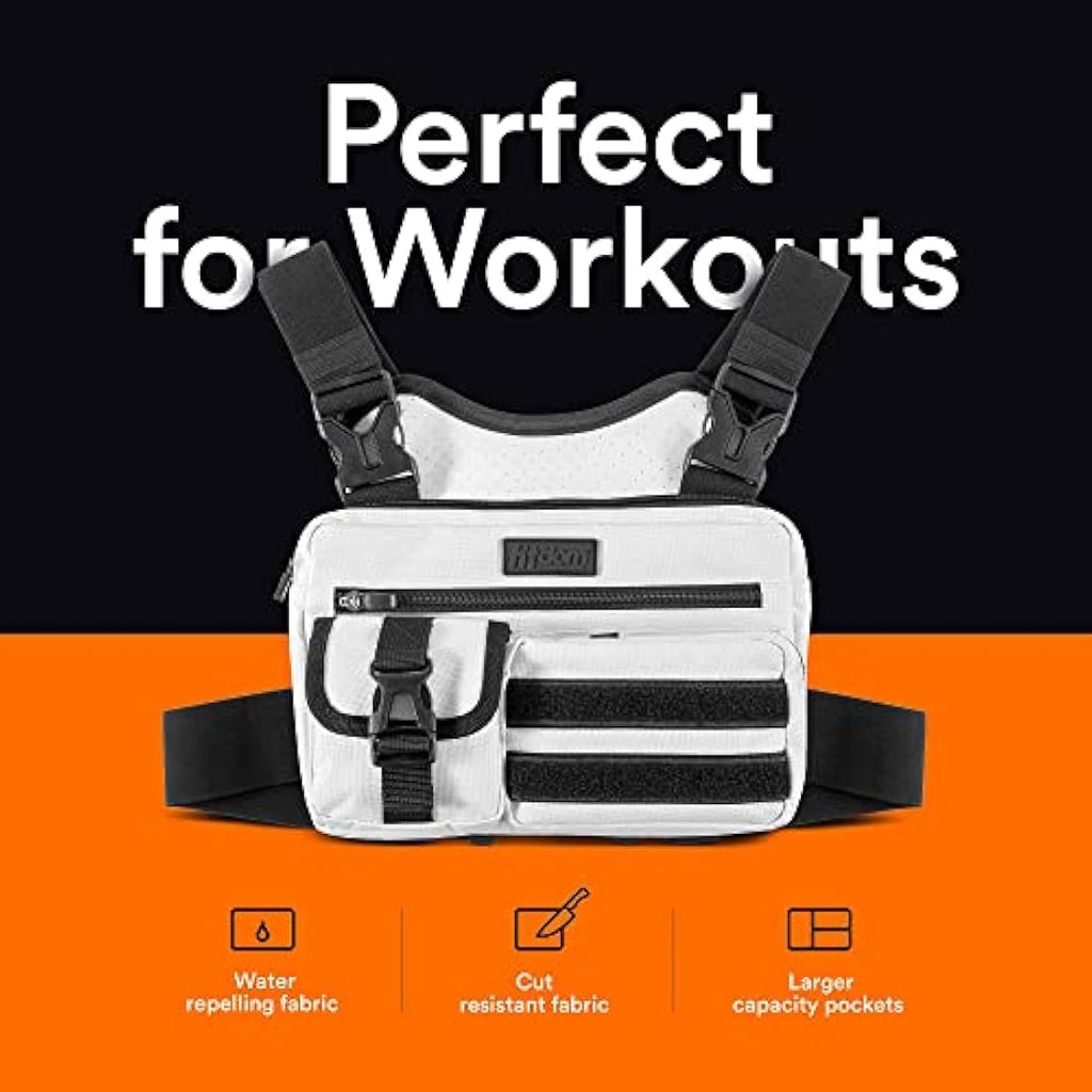 Fitdom Tactical Sports Utility Chest Pack | Water-Resistant EDC Vest, White