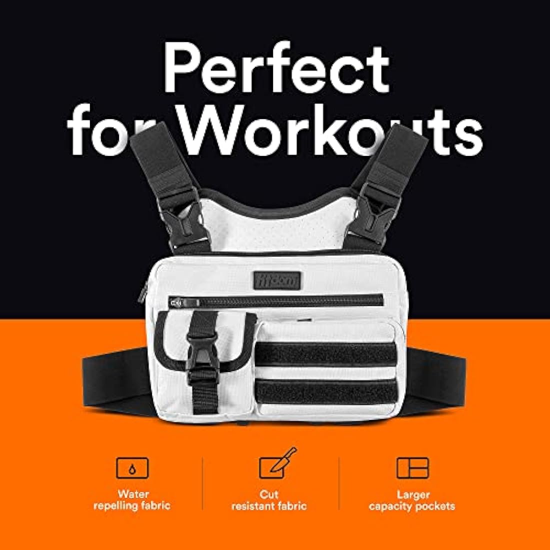 Fitdom Tactical Sports Utility Chest Pack | Water-Resistant EDC Vest, White