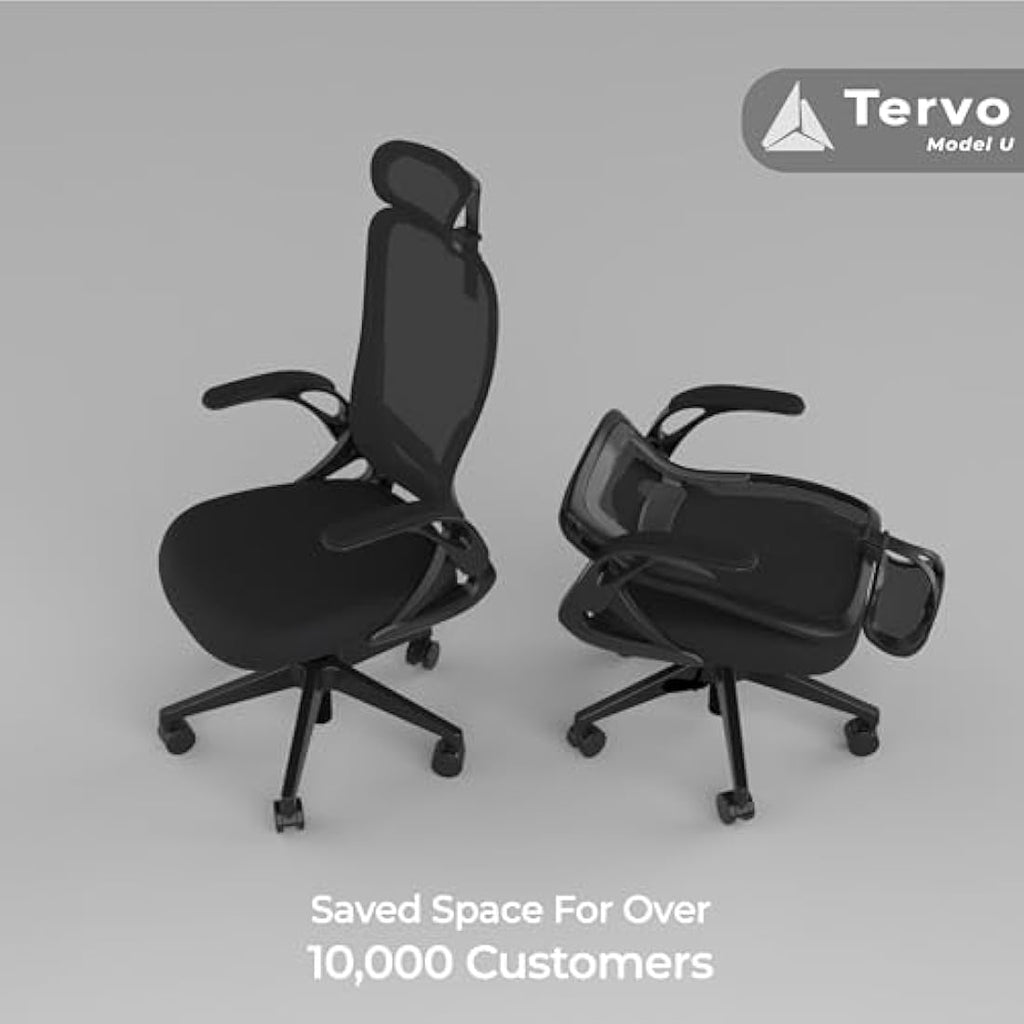 Tervo Model U – Foldable Ergonomic Mesh Office Chair with Flip-Up Arms