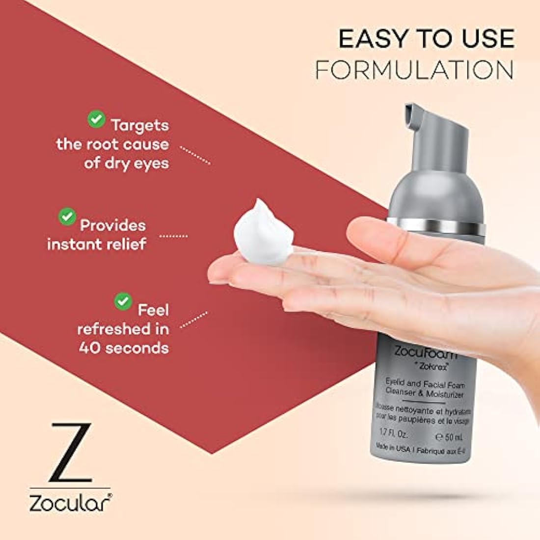Zocular ZocuFoam Eyelid Cleanser – Okra-Based Foam for Dry Eyes, 50ml