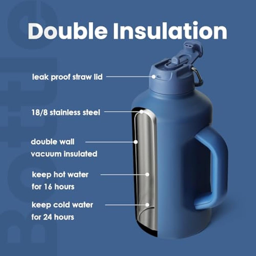 64 oz Insulated Stainless Steel Water Bottle – Blue