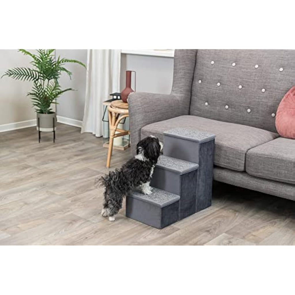 TRIXIE Foldable 3-Step Pet Stairs with Storage | Velour Dog Steps