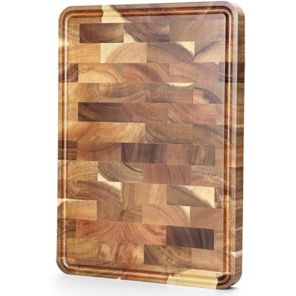 XINZUO Acacia Wood End Grain Cutting Board with Juice Groove | 14x10"