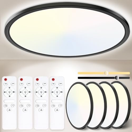 Yexati 24W Dimmable LED Bathroom Ceiling Light with Remote, IP54 - 4 Pack