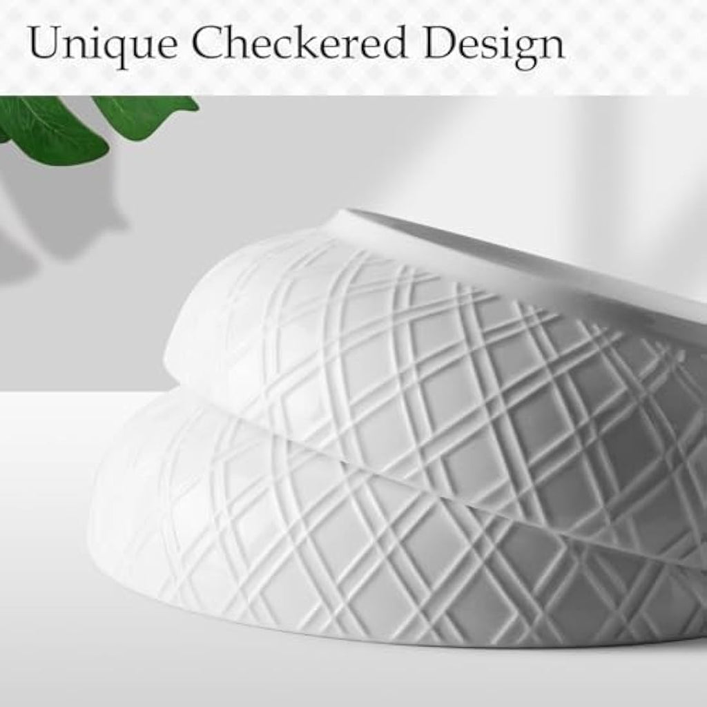 NUTRIUPS 40 Oz Pasta Bowls Set of 4 | White Checkered Porcelain Salad Bowls