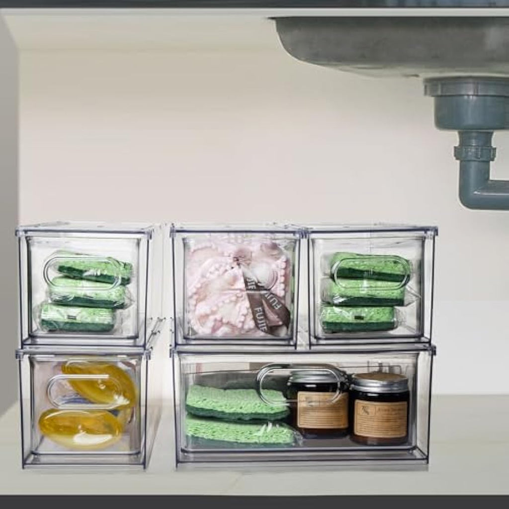 3-Pack Stackable Fridge Organizer Bins with Pull-out Drawers