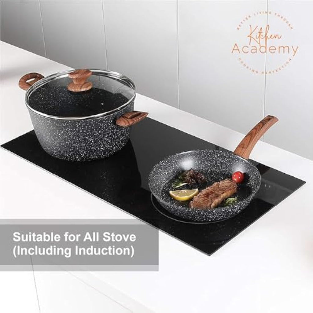 Kitchen Academy 17-Piece Nonstick Induction Cookware Set – Black Granite