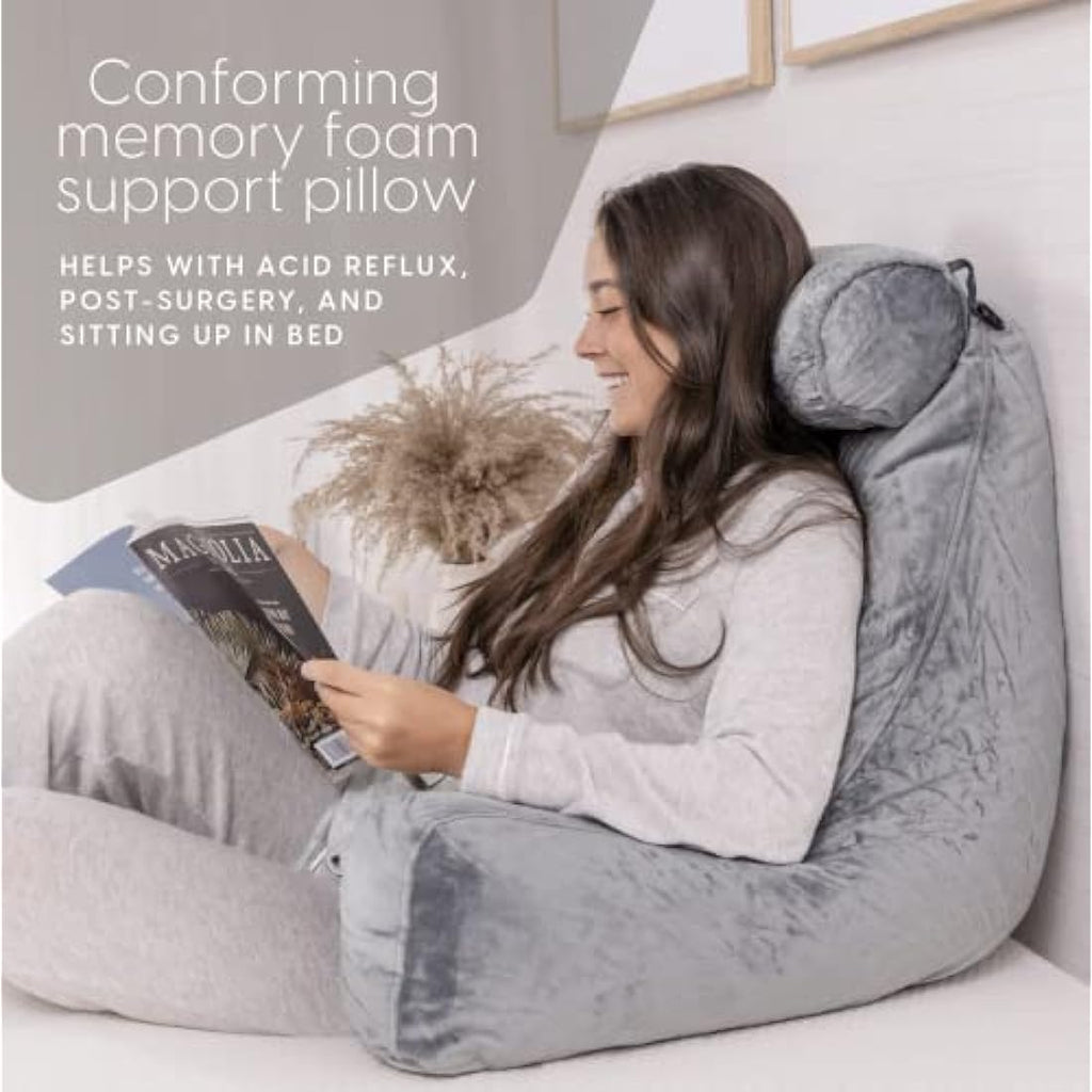 Milliard Reading Pillow XL – Shredded Memory Foam Backrest with Neck Roll