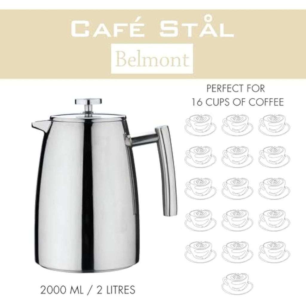 Café Stal Belmont Double Walled French Press - 16 Cup Stainless Steel