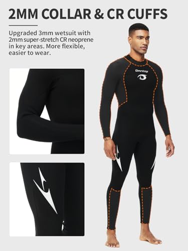 Owntop Men's 3/2mm Full Length Wetsuit | Neoprene Back Zip Diving Suit